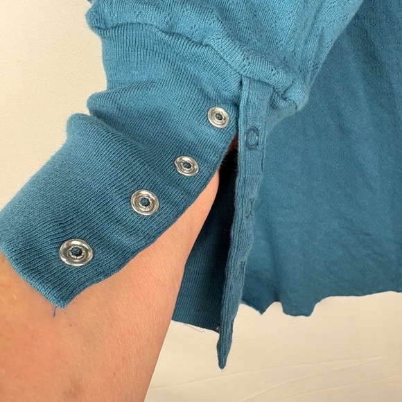 Women Tulle Long Sleeve Y2K Henley Lacey Snap Top Sz L Pointelle Jersey NWT 2000 - Picture 7 of 14